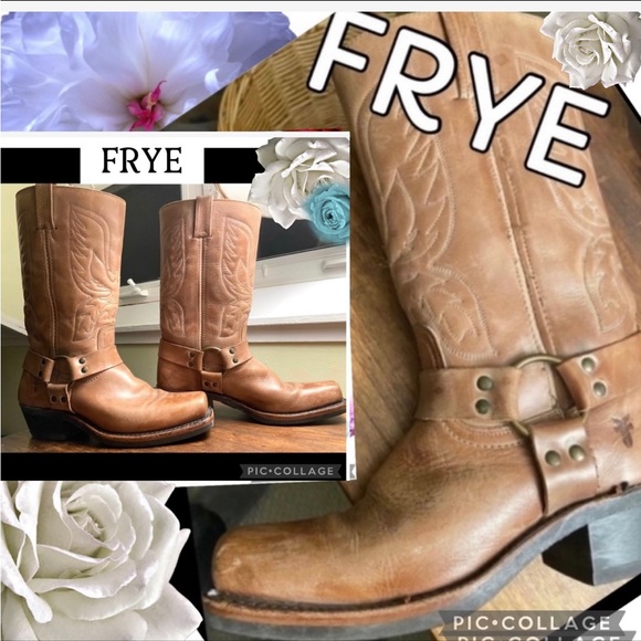 Frye Shoes - Firm Frye Embroidered Honey Colored Harness boots Rare